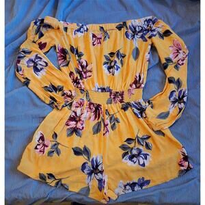 Kendall & Kylie Yellow Floral Off-Shoulder Romper